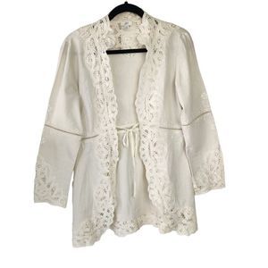 J.Jill Linen Lace Cardigan Boho Embroidery Cream Size XS